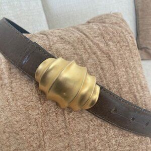 Dark Brown Leather Belt. Gold tone buckle 33 inches